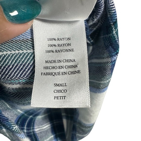 Rails Hunter Women’s Plaid Rayon Button-Down Shirt Soft Blue White Size Small - Picture 9 of 11